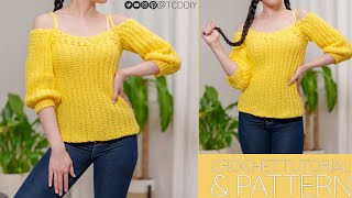 How to Crochet: Off the Shoulder Top w. Straps | Pattern & Tutorial DIY