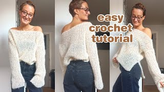 CROCHET MOHAIR SWEATER TUTORIAL | crochet for beginners | off the shoulder crochet sweater