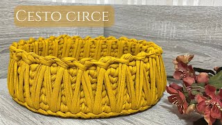 Cesto redondo de crochê/ Fio de malha fácil para iniciantes/Cesta de ganchillo/Round crochet basket