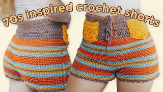 Amazing Shorts Tutorial you can do at home! | 70s Inspired High-Waisted Crochet Shorts with Pockets
