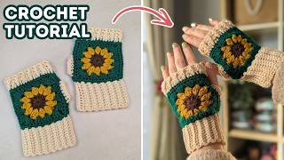 How to crochet fingerless gloves using 2 squares!! New  beginner friendly step by step tutorial
