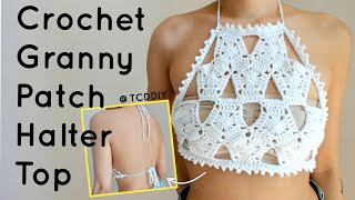 Crochet Granny Patch Halter Top | Tutorial DIY