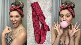Faixa de cabelo em croche com laço/ Faixa de cabelo estilo pin-up/ Hair band/Crochet headband