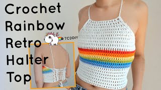 Crochet Rainbow Retro Halter Top | Tutorial DIY