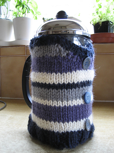 Stripy vest coffee cosy