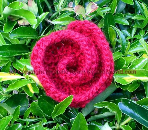 Knitted Red Rose Brooch