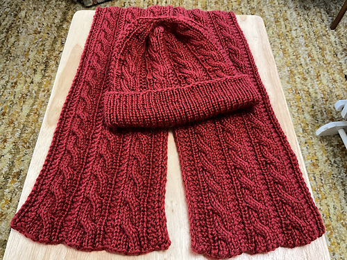 Reversible Cable and Garter Scarf and Hat