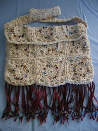 Granny Square Hippy Purse with Ribbon Fringe