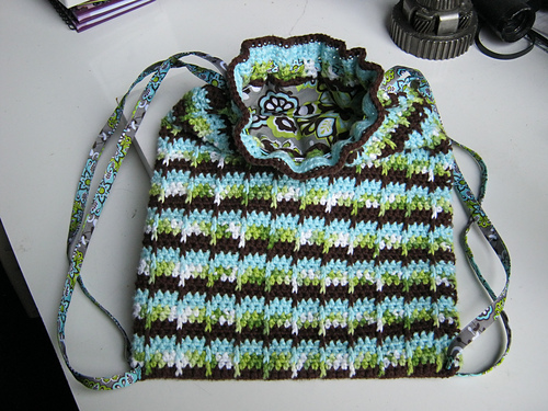 Striped Project Bag with Drawstring Closure