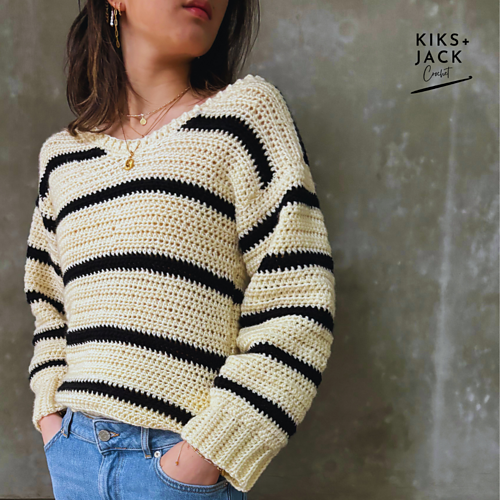 Aubrey Easy Striped Crochet V Neck Sweater