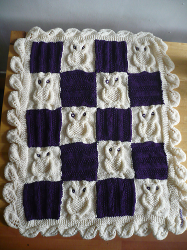 Cable Owl Blanket squares