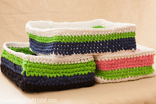 Crocheted T-shirt Yarn Baskets
