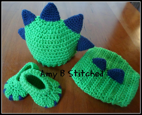 Dinosaur Baby Hat and Diaper Cover Set