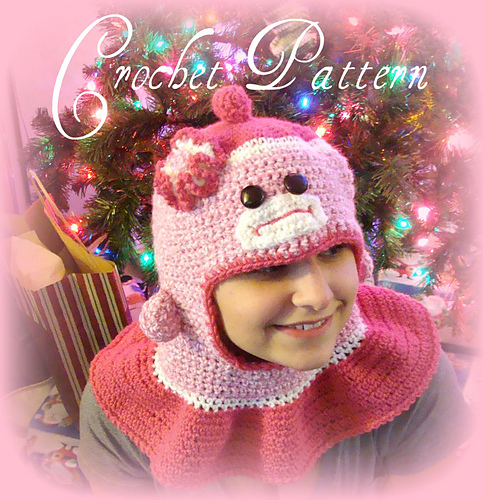 515 Sock Monkey Hat with attached neck warmer