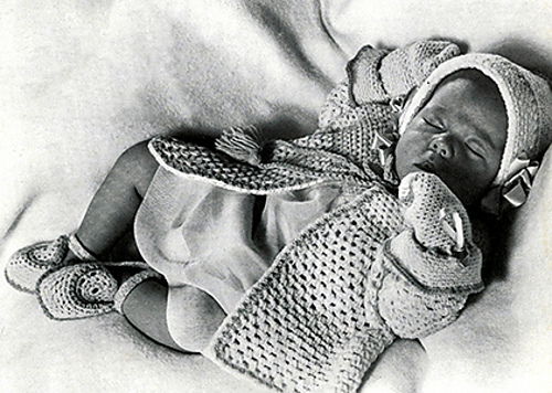 Sacque, Cap, Bootees, and Mittens Set #5340