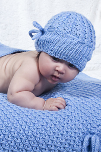 Mock Eyelet Baby Hat and Blanket