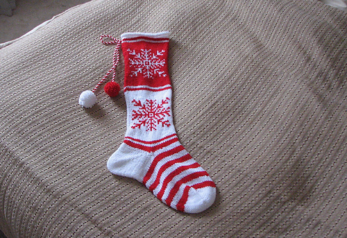Christmas Stocking with Red and White Snowflakes