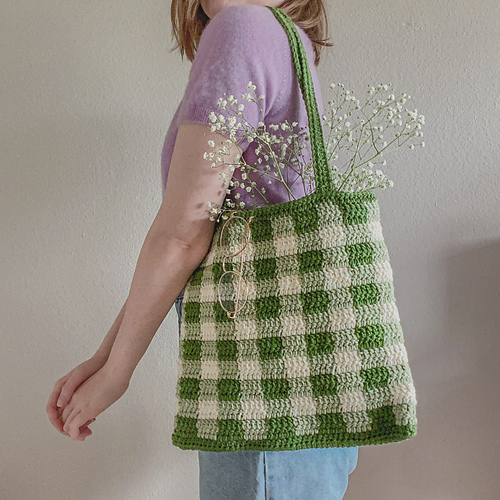 Simple Crochet Gingham Tote Bag