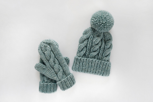 Classic Cabled Hat and Mittens