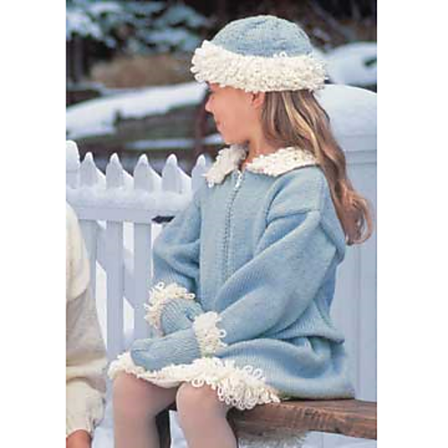 Girl's Loop Trim Set: Hat and Mitts
