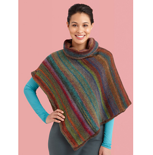 Cowl Neck Striped Poncho #L10744