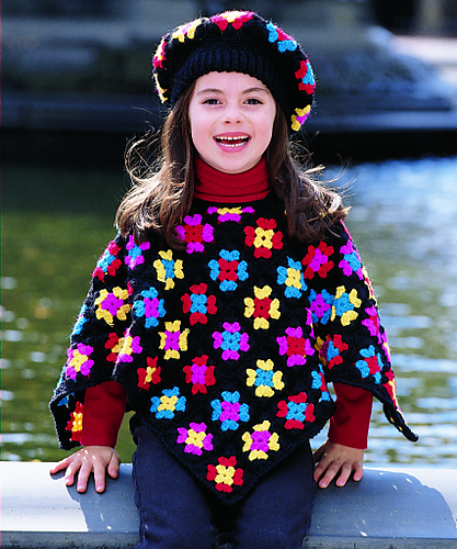 Granny Square Kid's Poncho & Beret #1308AD