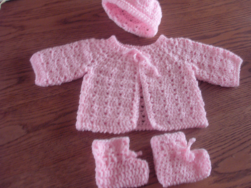 Twin Stitch Baby Sweater, Hat, and Booties