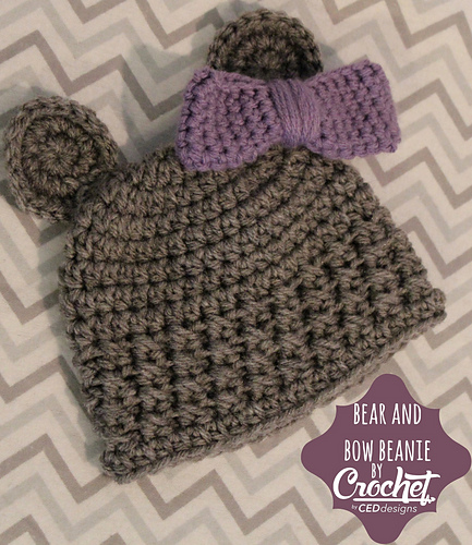Bear and Bow Crochet Beanie