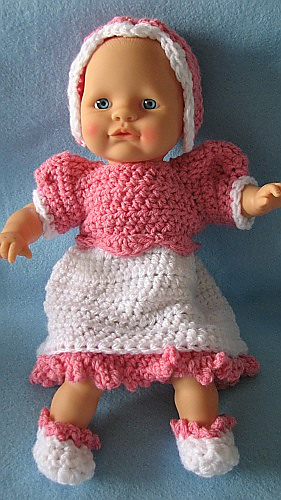 Dress, Bonnet & Shoes Set for 12-inch Baby Doll