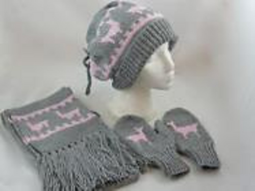 Adults Llama Hat, Gloves and Scarf Set
