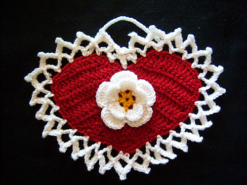 Lacy Rose Heart Potholder
