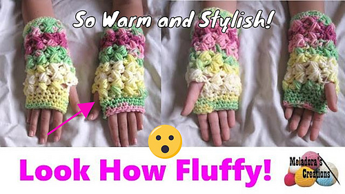 Zig Zag Puff Stitch Fingerless Gloves