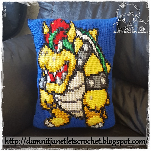 Bowser Pillow in Tunisian