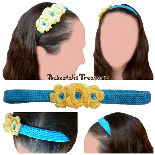 Floral Blue Crochet Headband