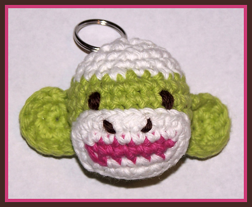 Sock Monkey Head Key Chain