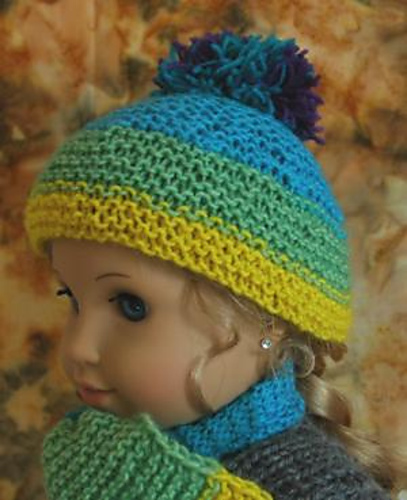 American Girl Doll Garter Stitch Hat with Pompon