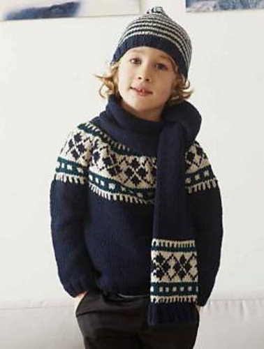 1696, Child’s Yoke Sweater, Scarf and Hat