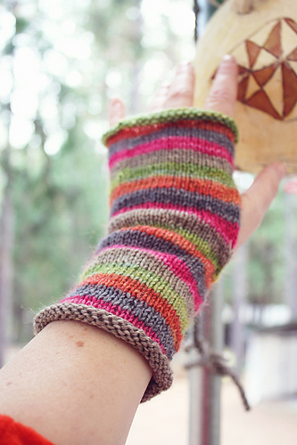 Strata Striped Fingerless Mittens