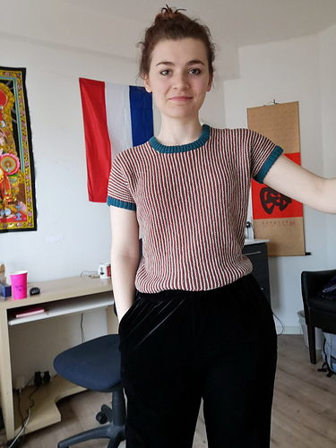 Cap Sleeved Blouse in Vertical Stripes