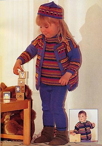 b5-12 Cardigan, sweater, trousers, hat and socks.