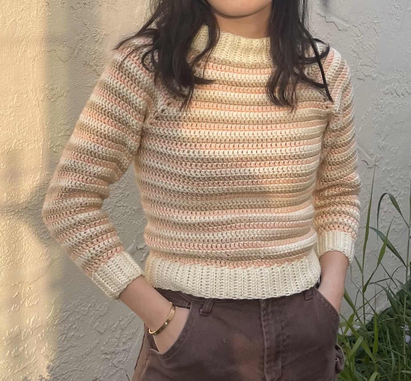 Crochet Striped Raglan Sweater