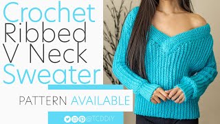 Crochet Ribbed V Neck Sweater | Pattern & Tutorial DIY