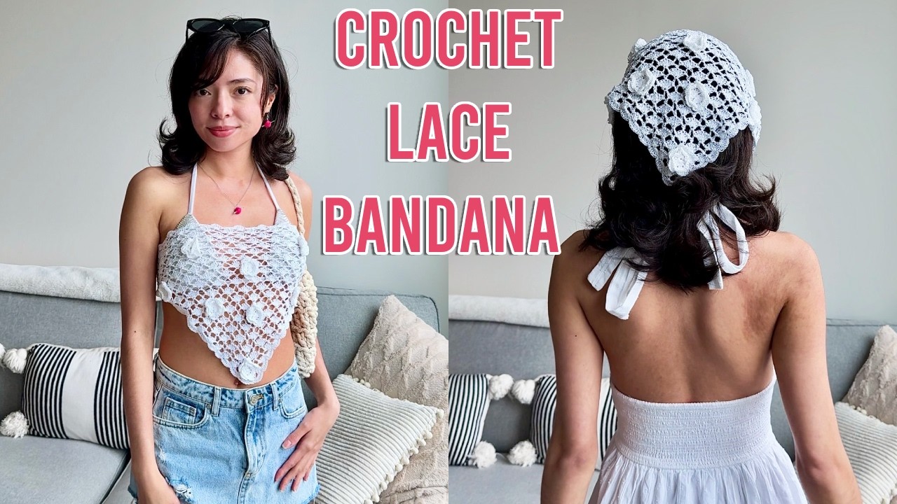 Crochet Lace Bandana: Lacey Floral Bandana TUTORIAL /Multi-wear!