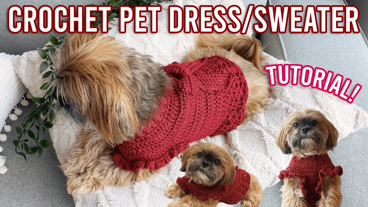 How to Crochet a Ruffle Dog Sweater/Dress! |Tutorial for All Sizes| With a Bow!