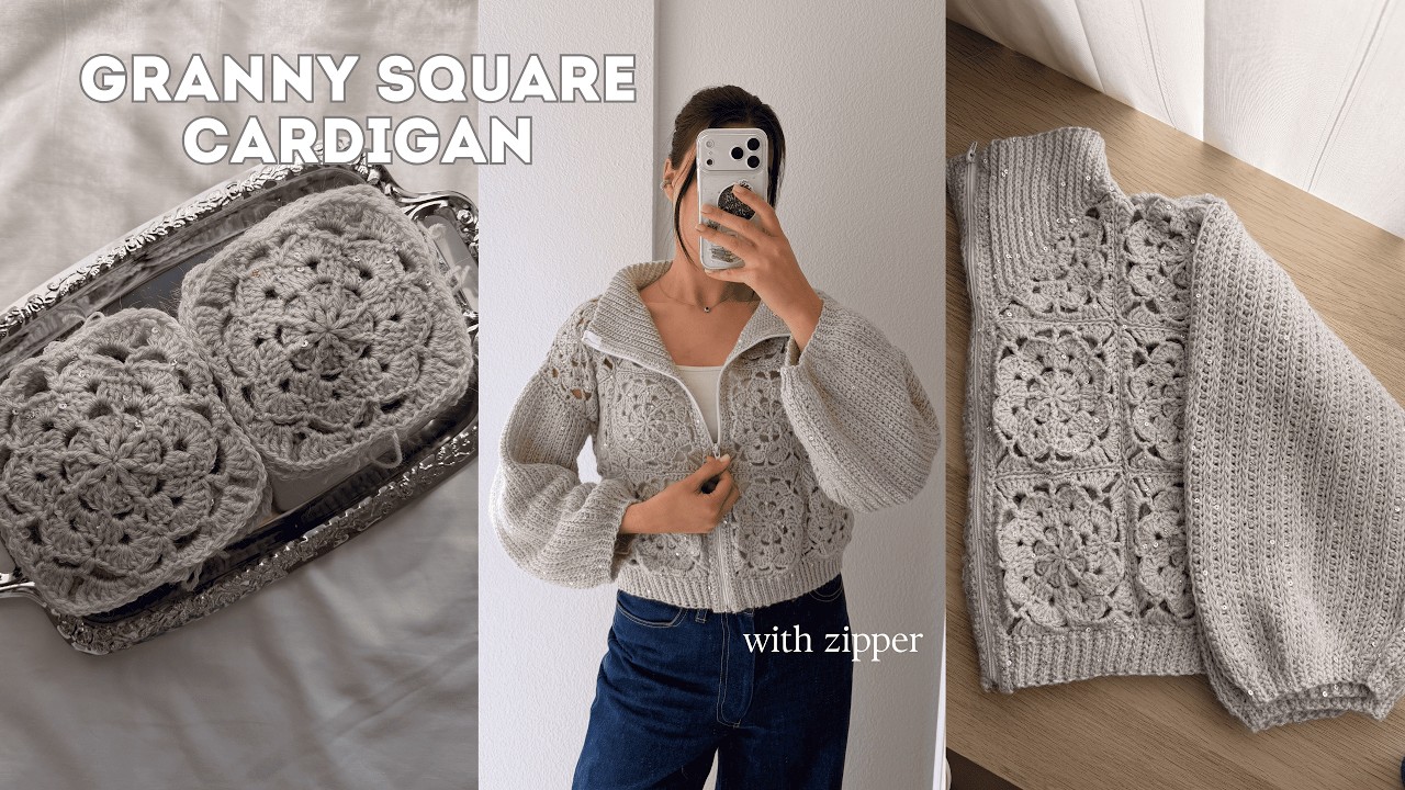 Granny Square Cardigan with a Zipper / Crochet Tutorial 🧶🤍