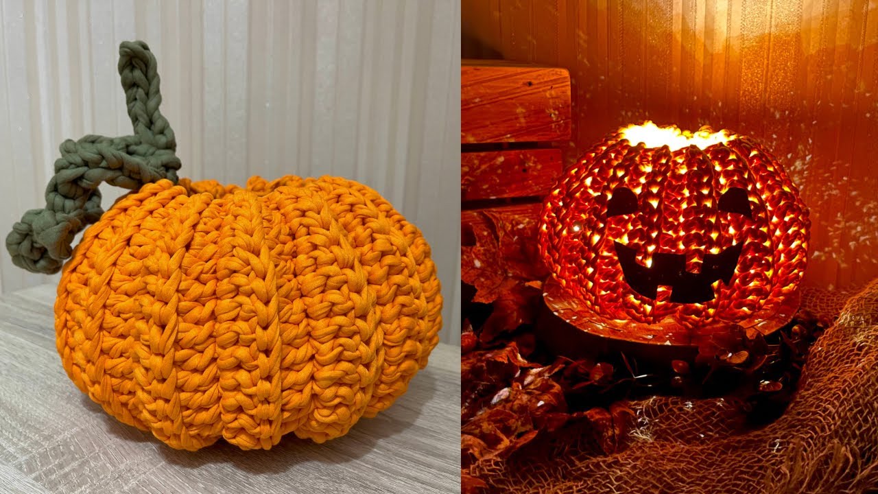 Cachepo de abóbora em crochê fio de malha /Tutorial halloween passo a passo em fio de malha/Calabaza