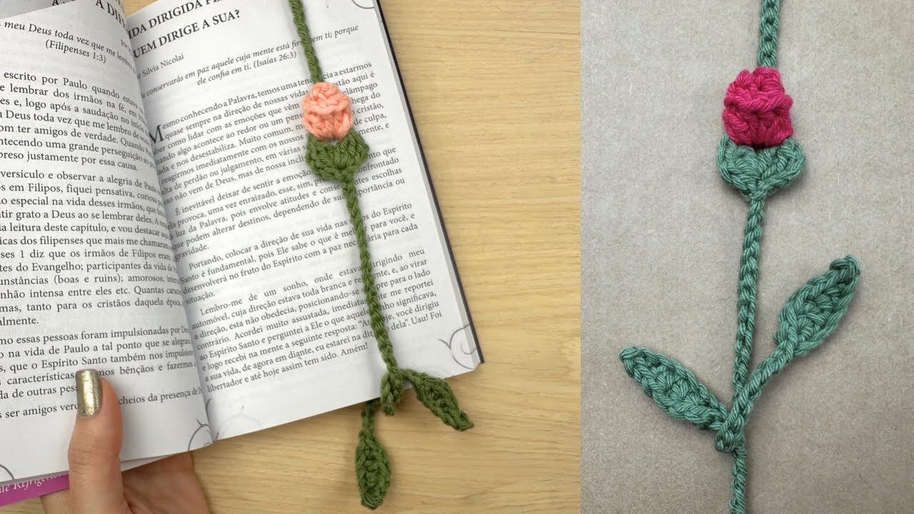 Marcador de pagina de tulipas em croche ajustável/Facil, rapido e economico/Crochet Flower Bookmaker