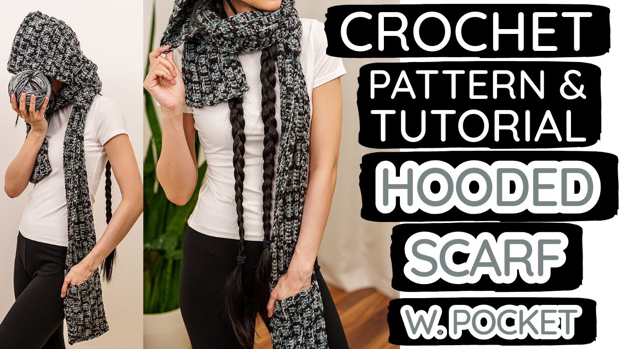 How to Crochet a Hooded Scarf w. Pockets | Pattern & Tutorial DIY