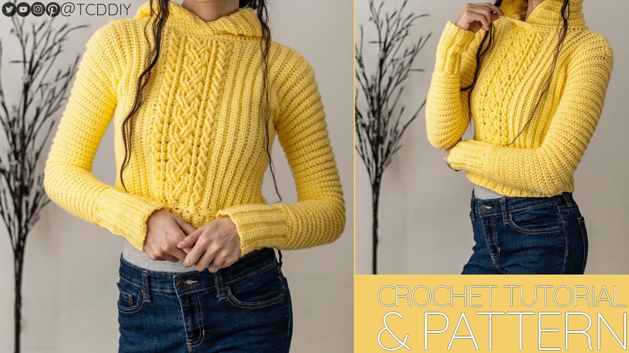 How to Crochet a Long Sleeve Cable Stitch Hoodie | Pattern & Tutorial DIY