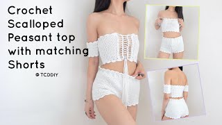 Crochet Scalloped Peasant Top with Matching Shorts | Tutorial DIY